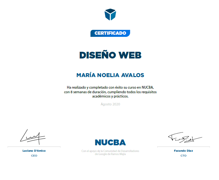 Certificado Diseño Web NUCBA
